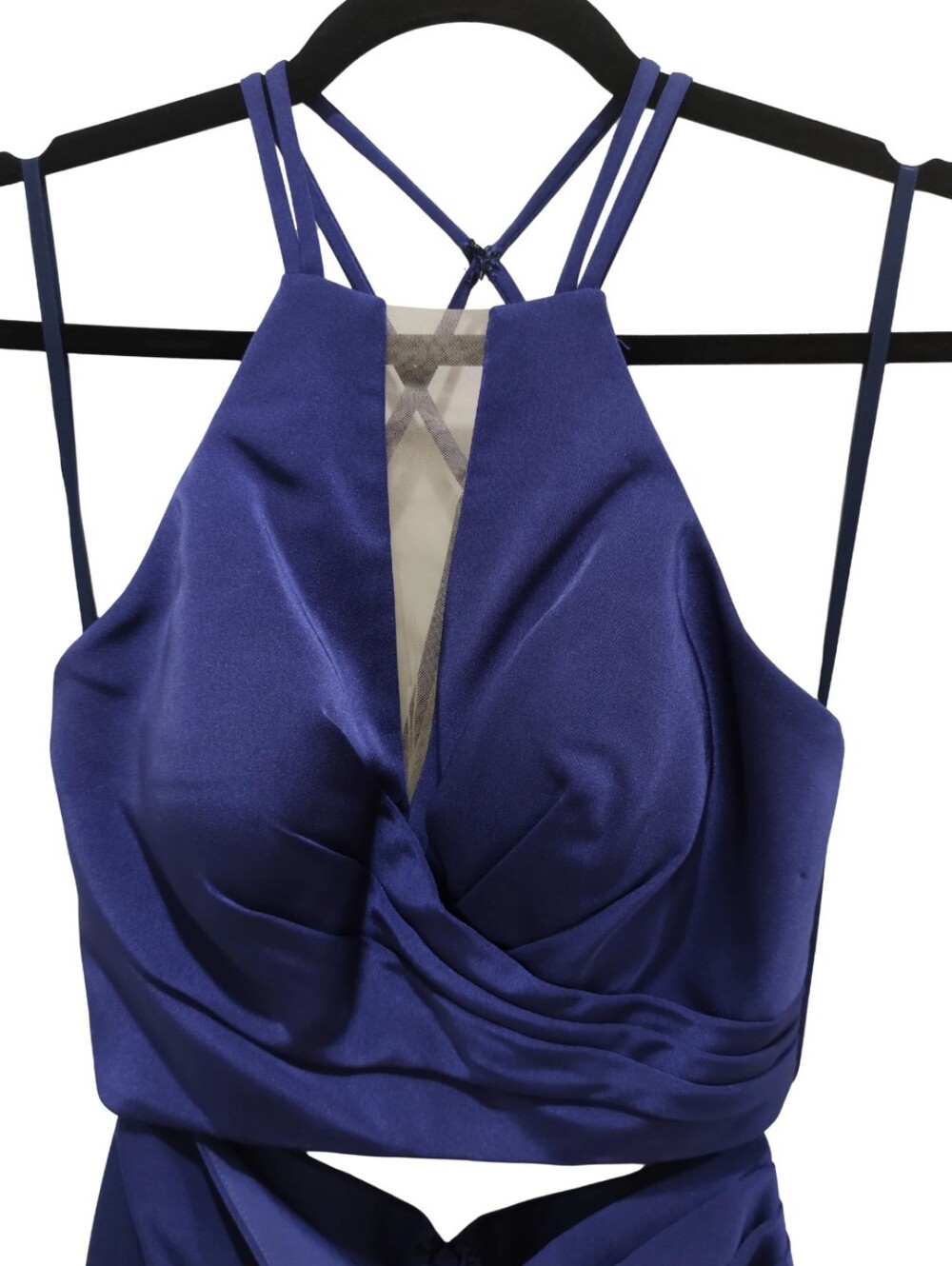 La Femme Elegant Deep Blue Two-Piece Satin Evening Dress - Picture 4 of 9
